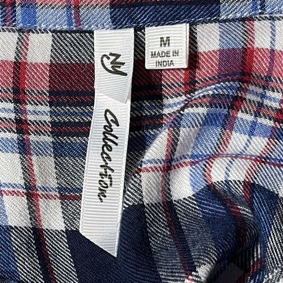 NY Collection Medium Top Plaid Hi-Low Long Sleeves Button Up Collared Multicolor - Picture 6 of 8